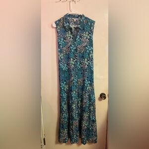 NWOT Croft & Barrow Teal Blue Floral Buttoned Bow Tie Spring Dress 👗 (XL)